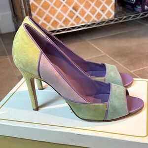 VTG Joey O Purple and Green Peep Toe Heels